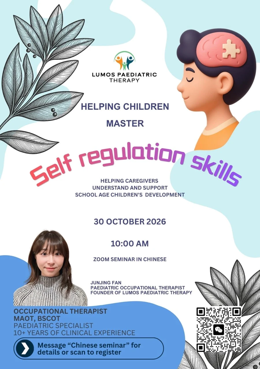 Helping children master self-regulation skills: Chinese Zoom seminar, 30 October 2026 at 10 am, presented by Junjing Fan